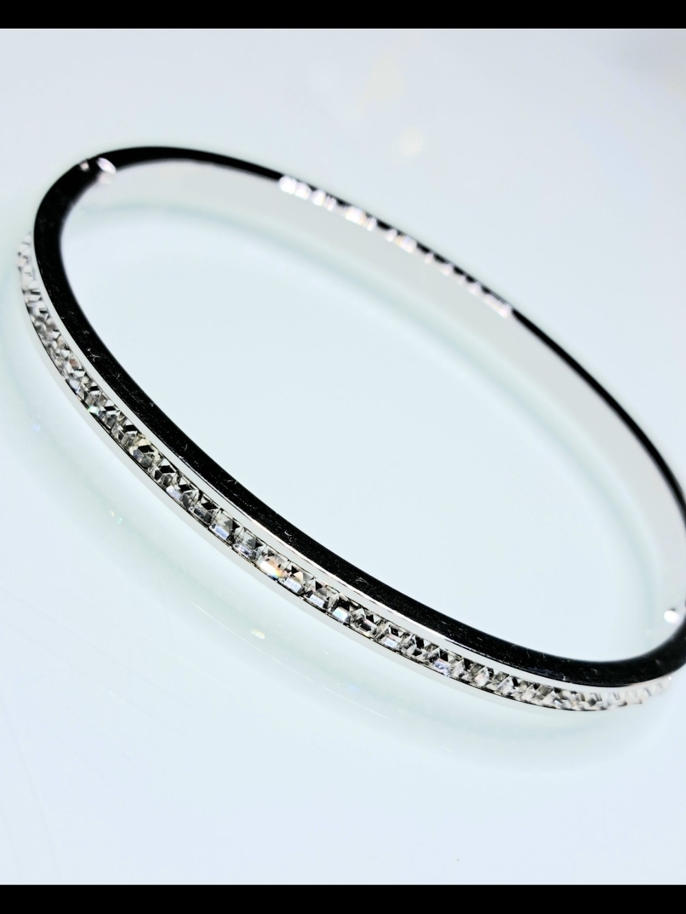 Rhinestone Accented Stainless Steel Bangle Bracelet